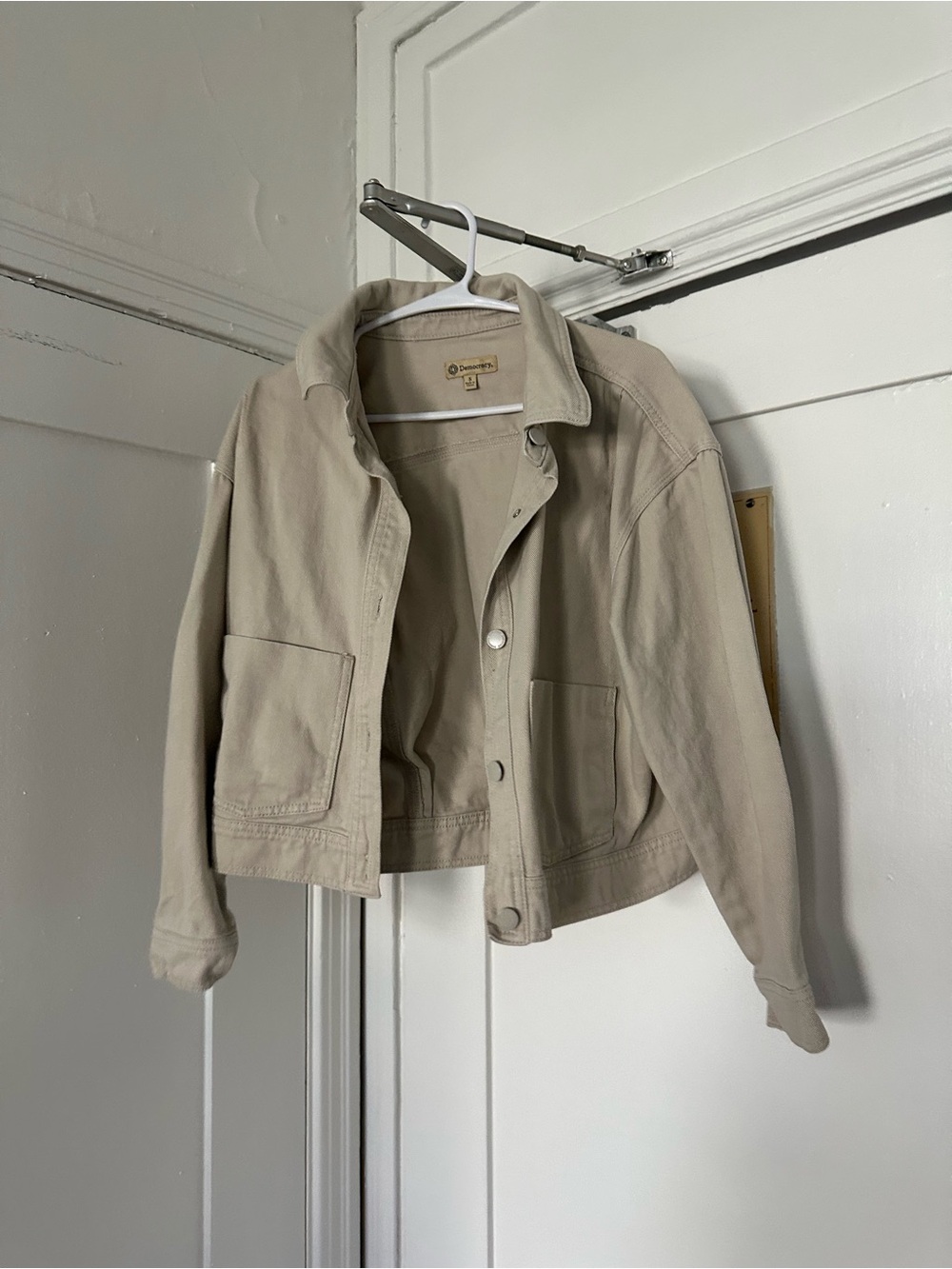 Democracy Beige Cropped Bomber Jacket